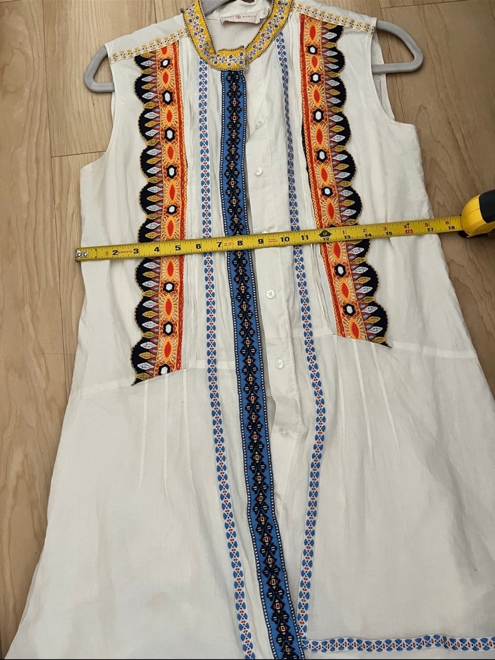 Tory Burch Cream Sleeveless Dress with Blue & Orange Embroidery - Picture 5 of 7